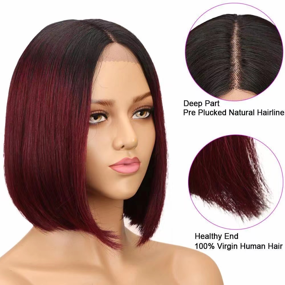 12Inch Short Bob Human Hair T Part Lace Frontal Wig