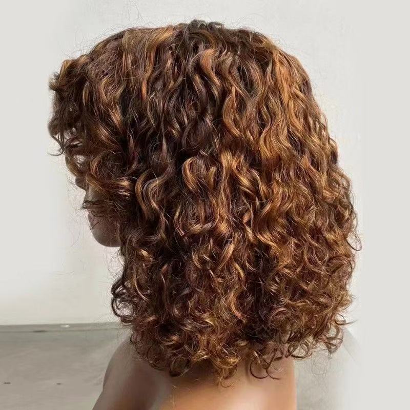 12A Brazilian Piano 4/27 Color Curly Bob Fringe Bangs Wig
